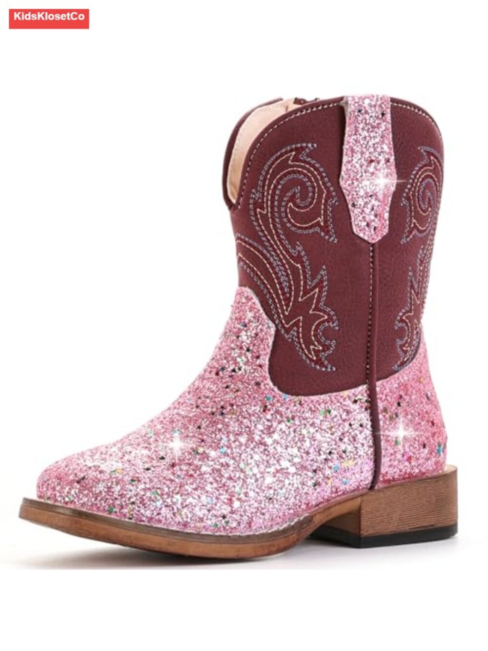 Toddler Cowgirl Boots Glitter Cowboy Boots Square Toe Mid Calf Riding Boots